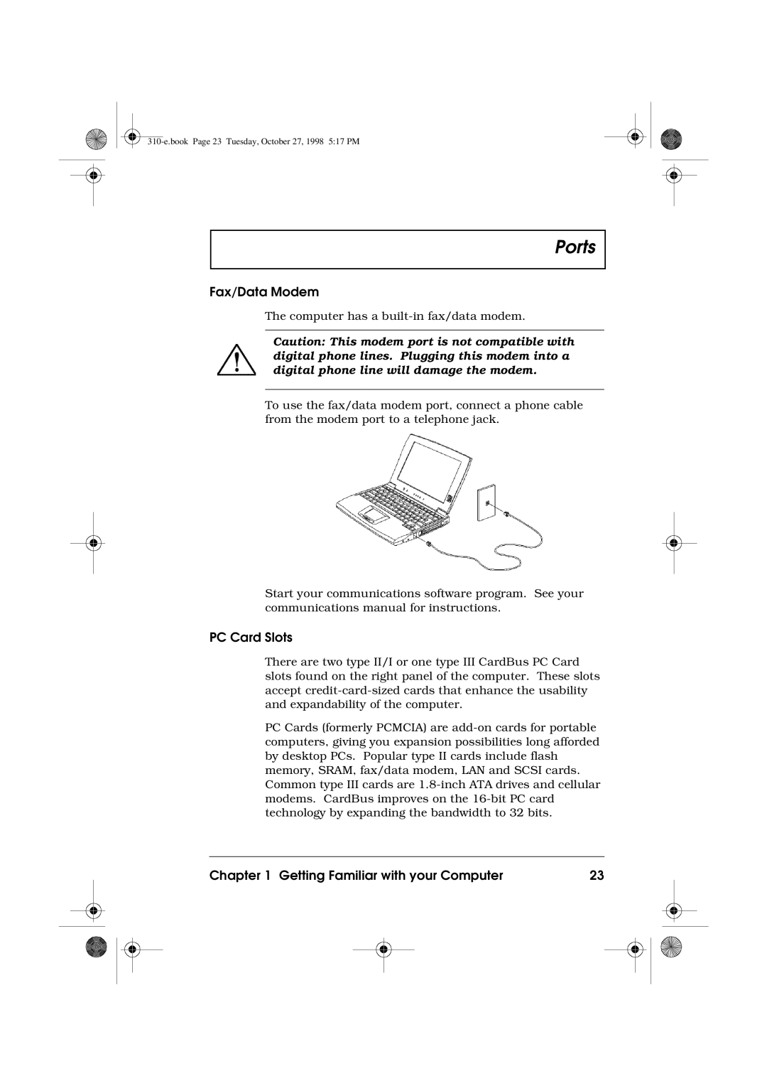 Acer 310 manual Fax/Data Modem, PC Card Slots 