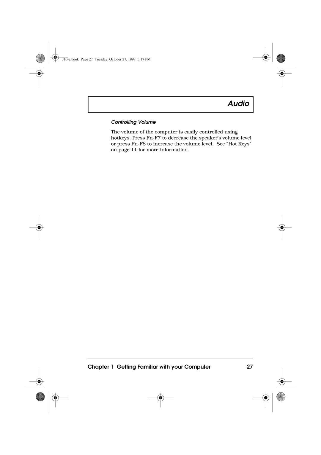 Acer 310 manual Controlling Volume 