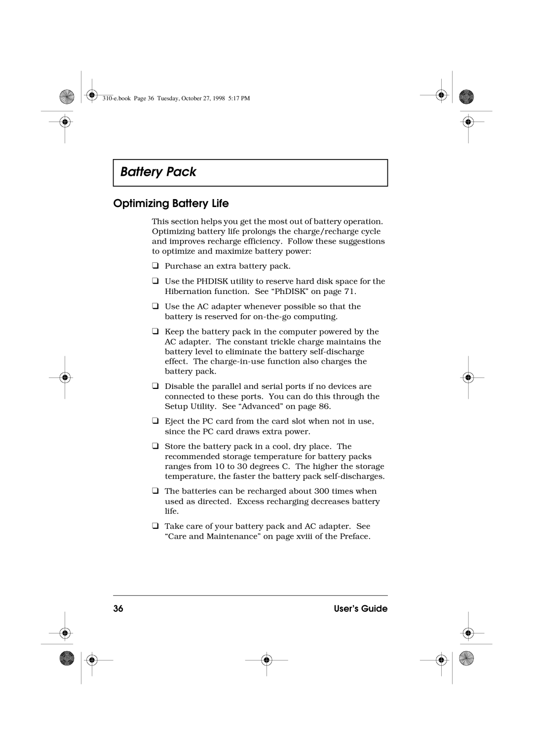 Acer 310 manual Optimizing Battery Life 