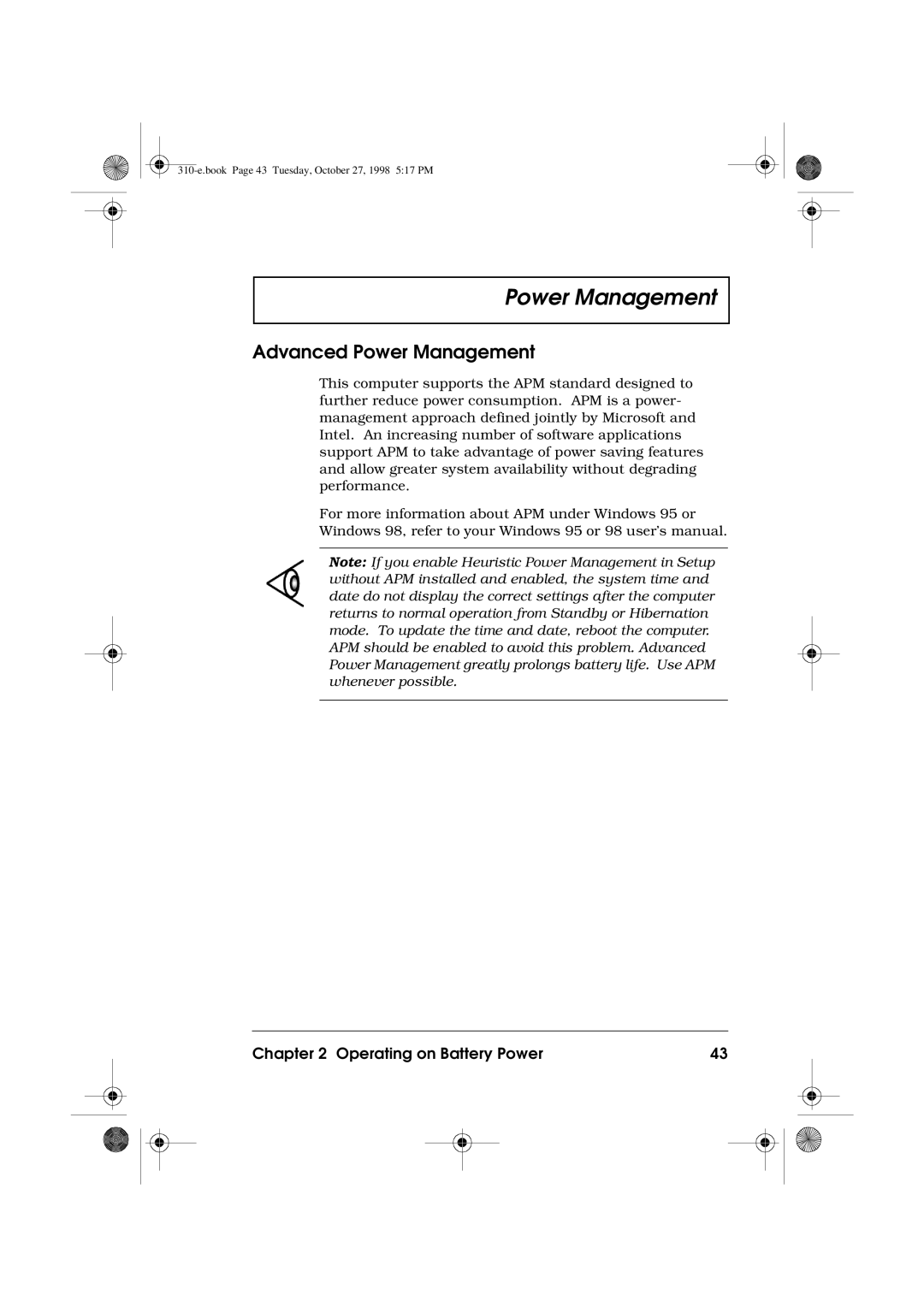 Acer 310 manual Advanced Power Management 