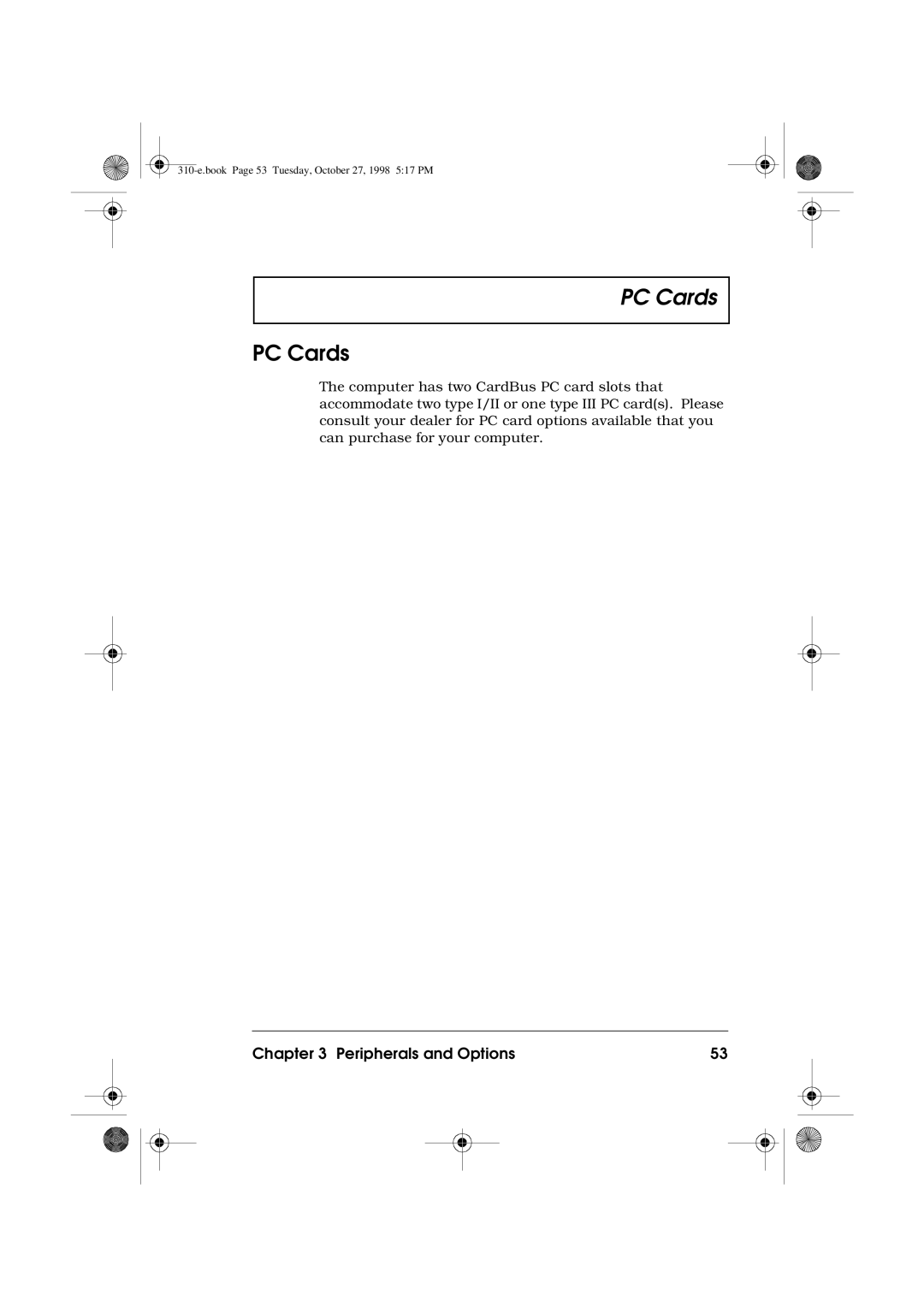 Acer 310 manual PC Cards 