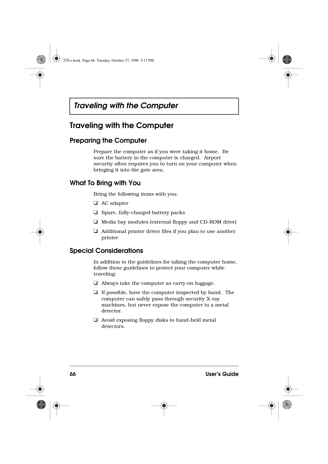 Acer 310 manual Traveling with the Computer 