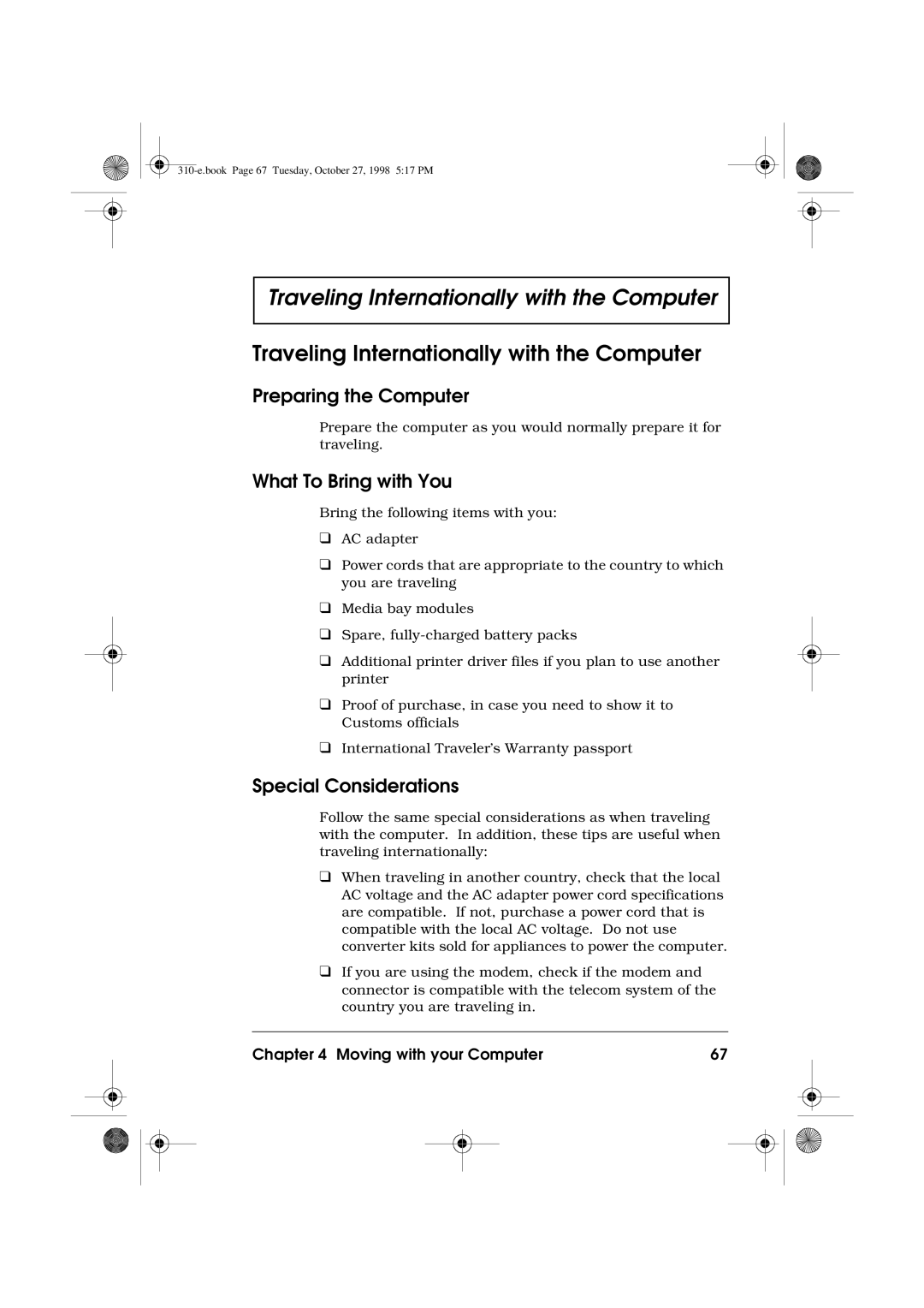 Acer 310 manual Traveling Internationally with the Computer 