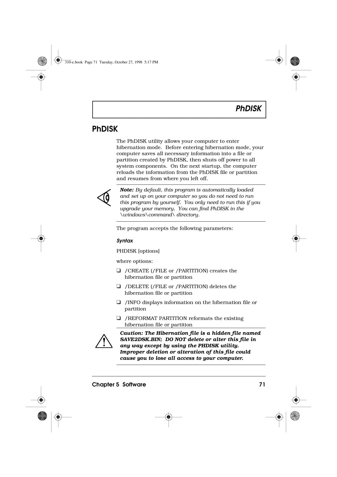 Acer 310 manual PhDISK, Syntax 