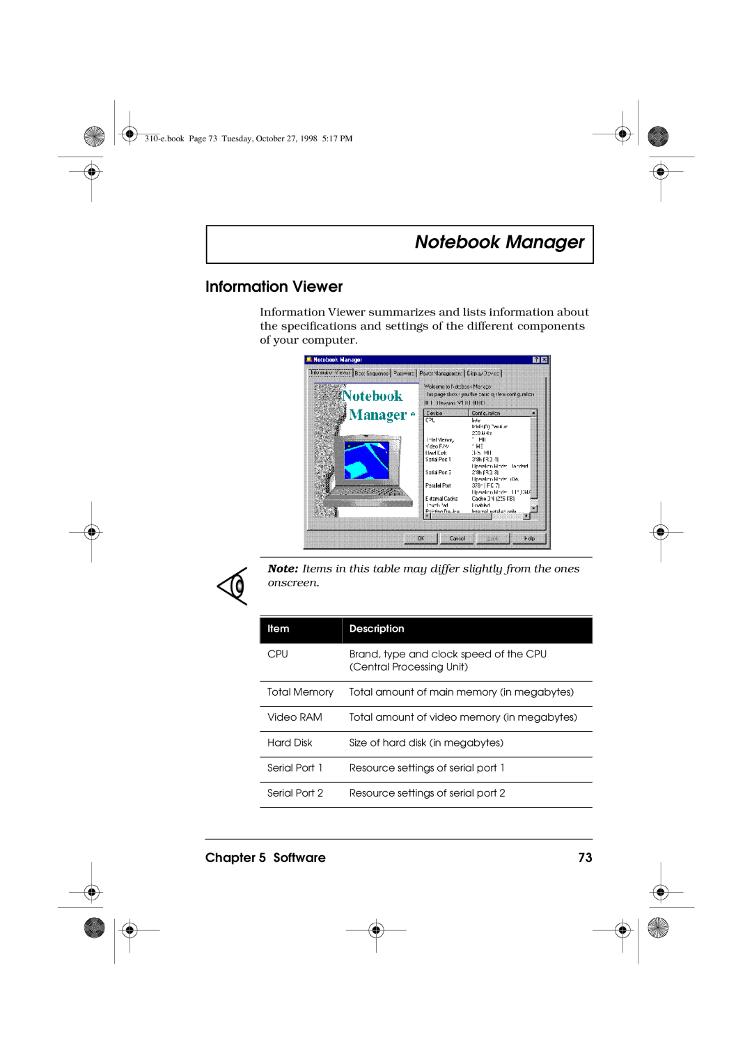 Acer 310 manual Information Viewer, Onscreen 