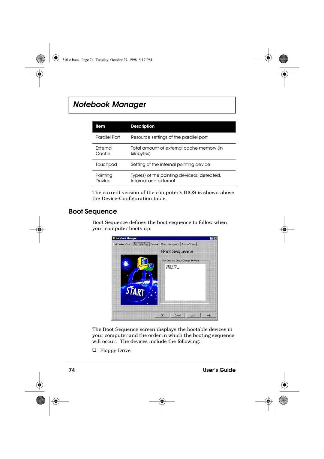 Acer 310 manual Boot Sequence 