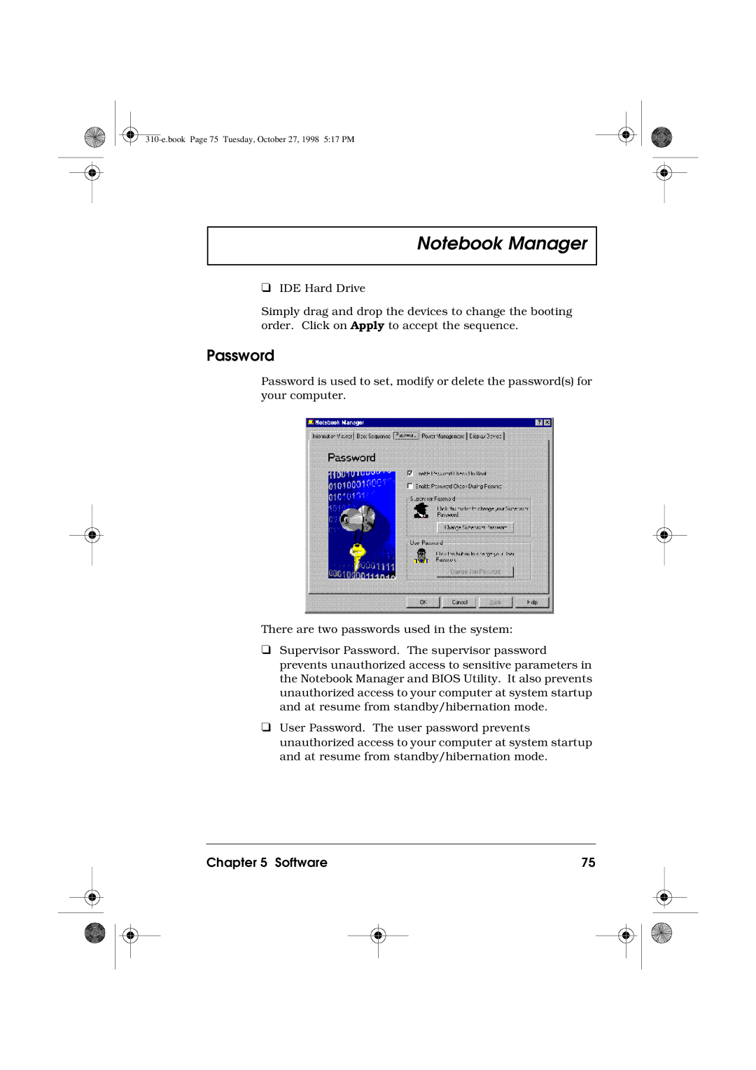 Acer 310 manual Password 