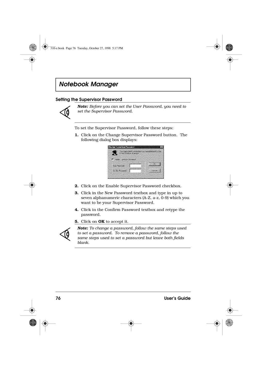 Acer 310 manual Setting the Supervisor Password 