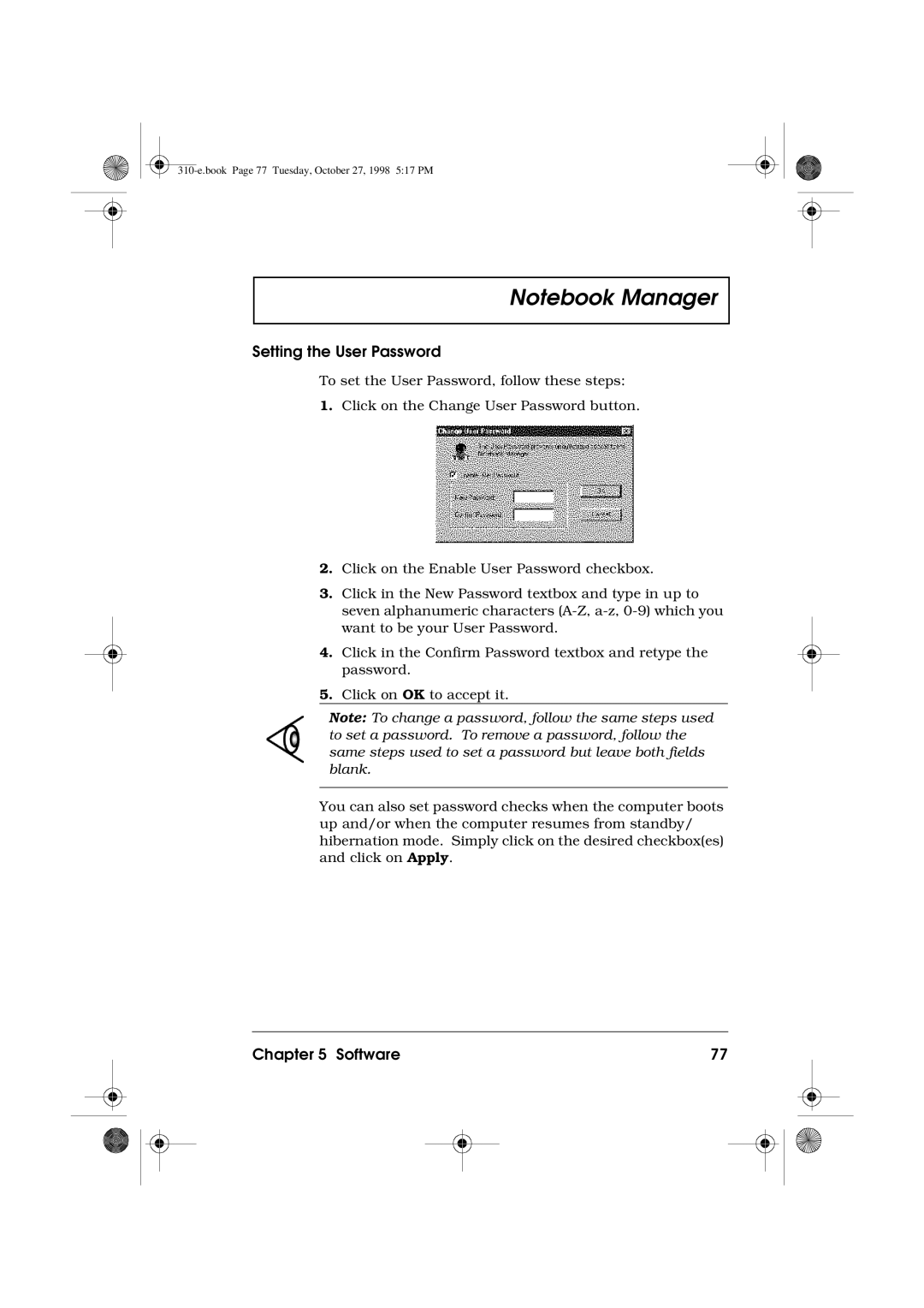 Acer 310 manual Setting the User Password 