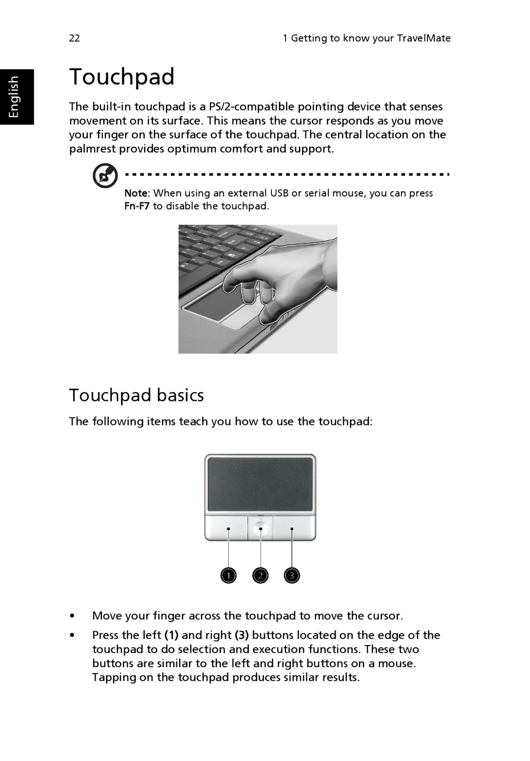 Acer 3200 Series manual Touchpad basics 