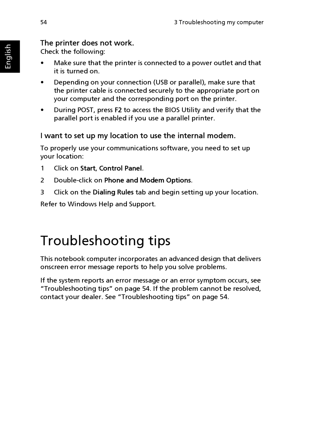 Acer 3200 Series manual Troubleshooting tips, Printer does not work 