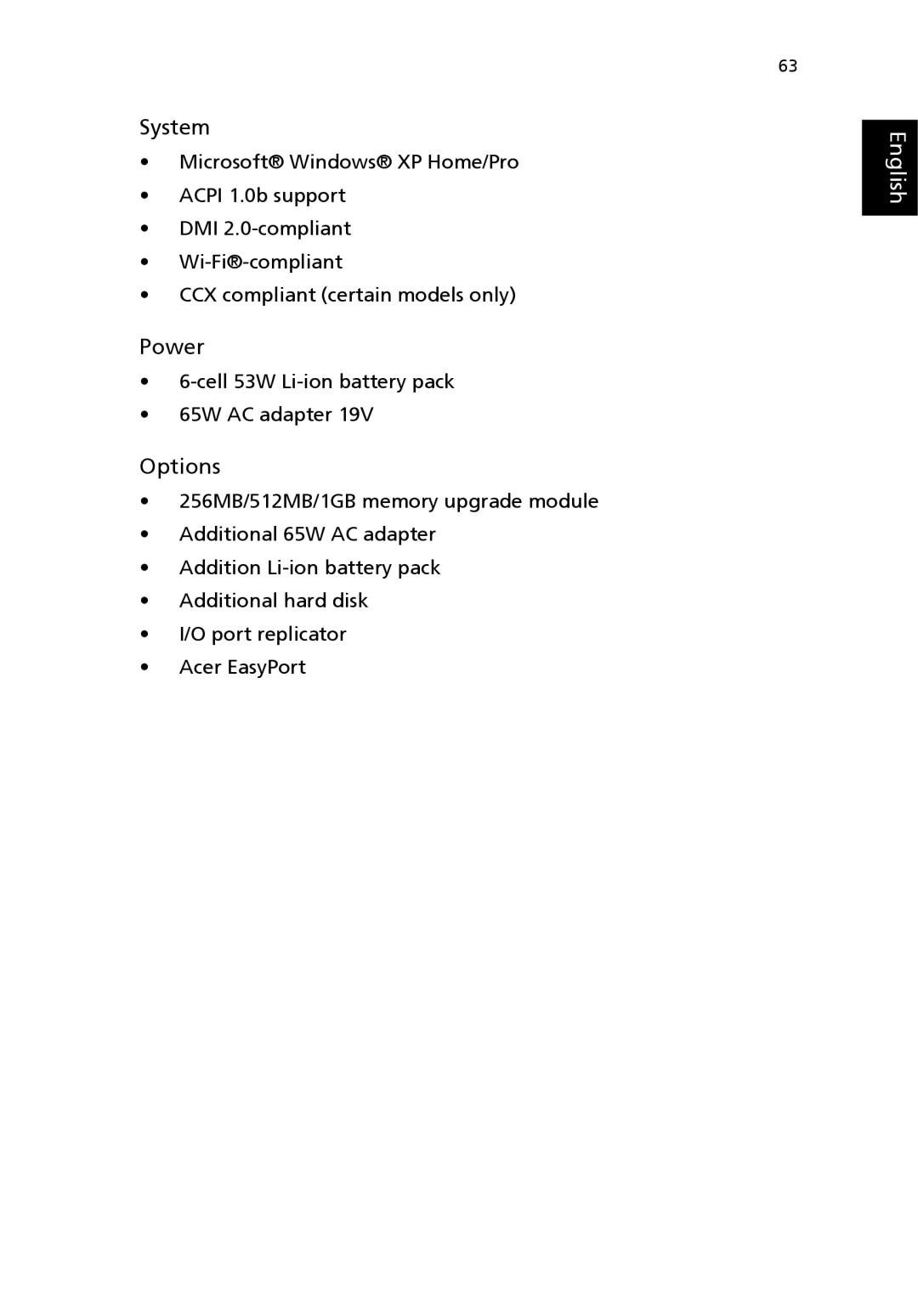 Acer 3200 Series manual Power 