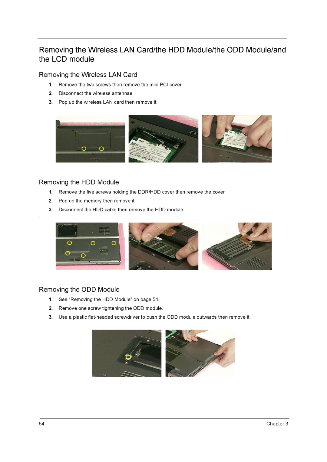 Acer 3200 Series manual Removing the Wireless LAN Card 