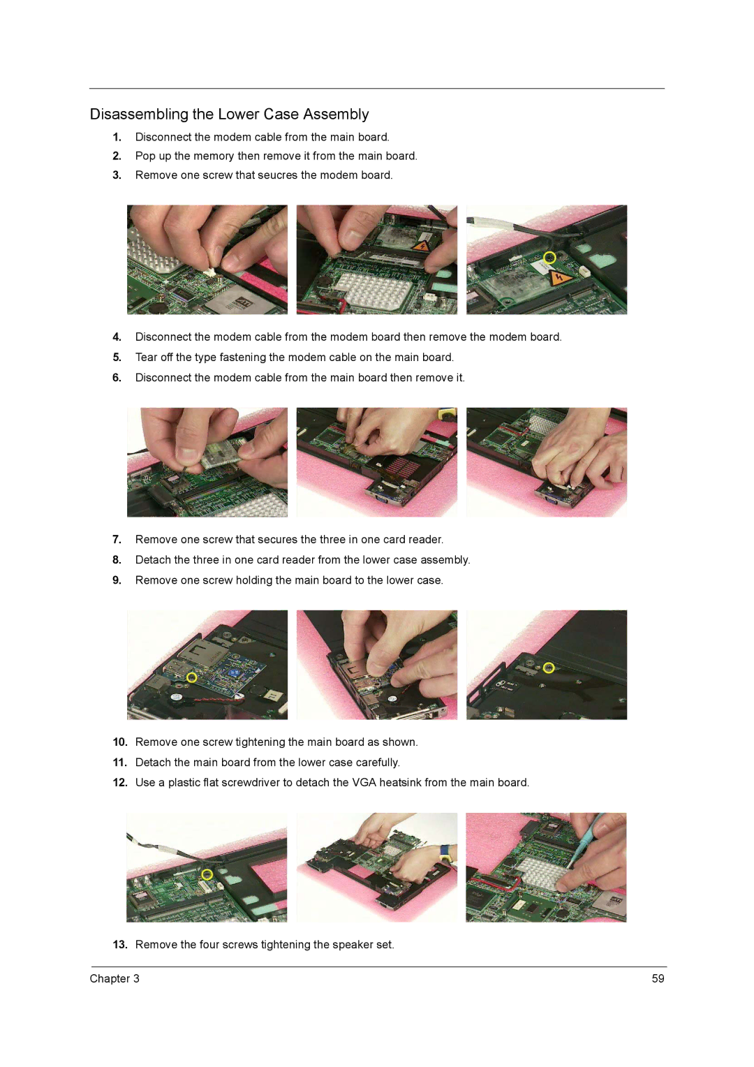 Acer 3200 Series manual Disassembling the Lower Case Assembly 