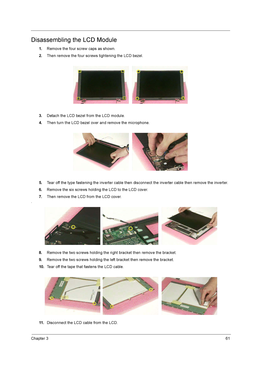 Acer 3200 Series manual Disassembling the LCD Module 