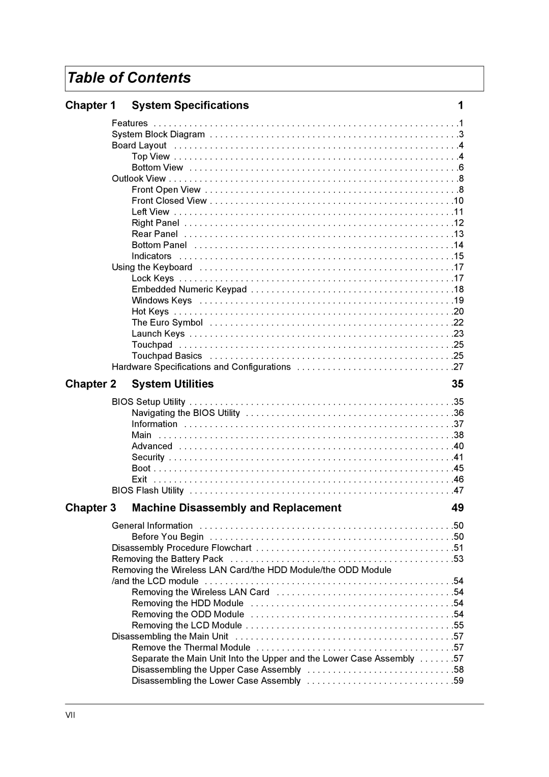 Acer 3200 Series manual Table of Contents 