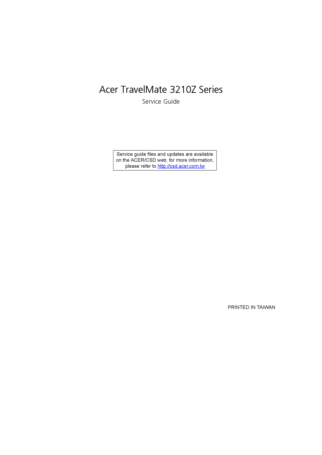 Acer manual Acer TravelMate 3210Z Series 