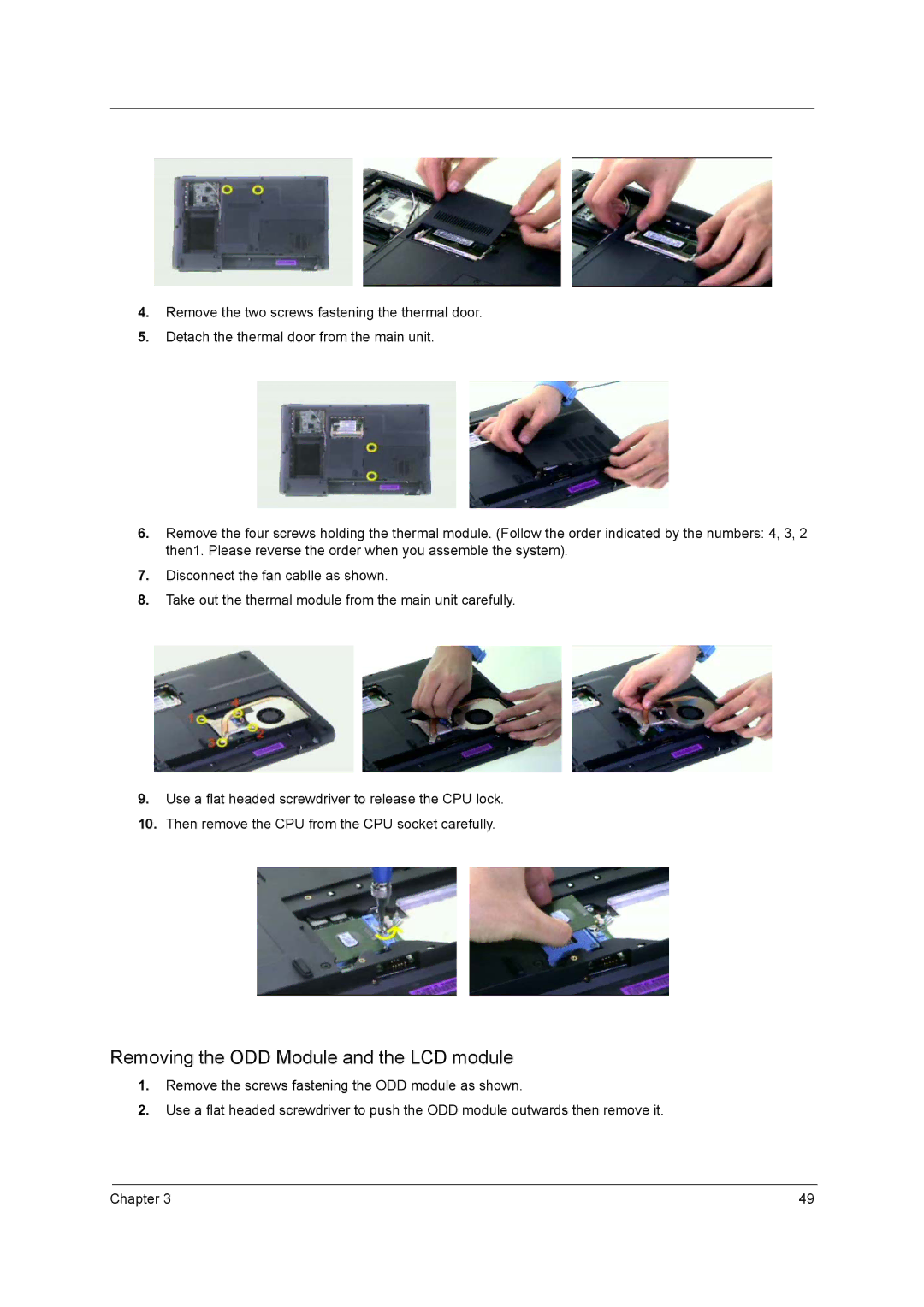 Acer 3210Z manual Removing the ODD Module and the LCD module 