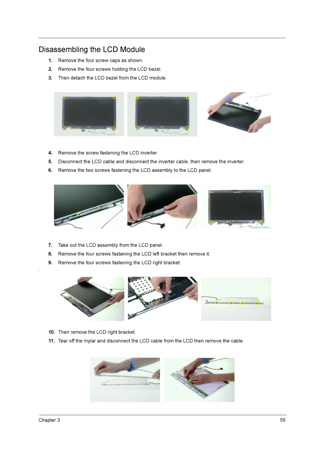 Acer 3210Z manual Disassembling the LCD Module 