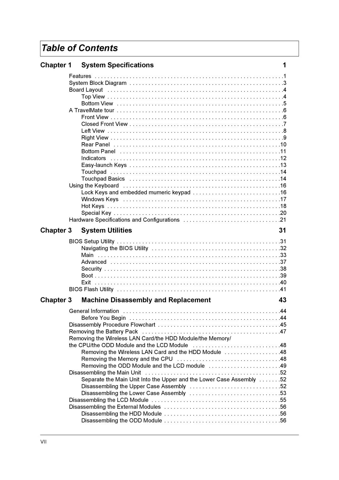 Acer 3210Z manual Table of Contents 