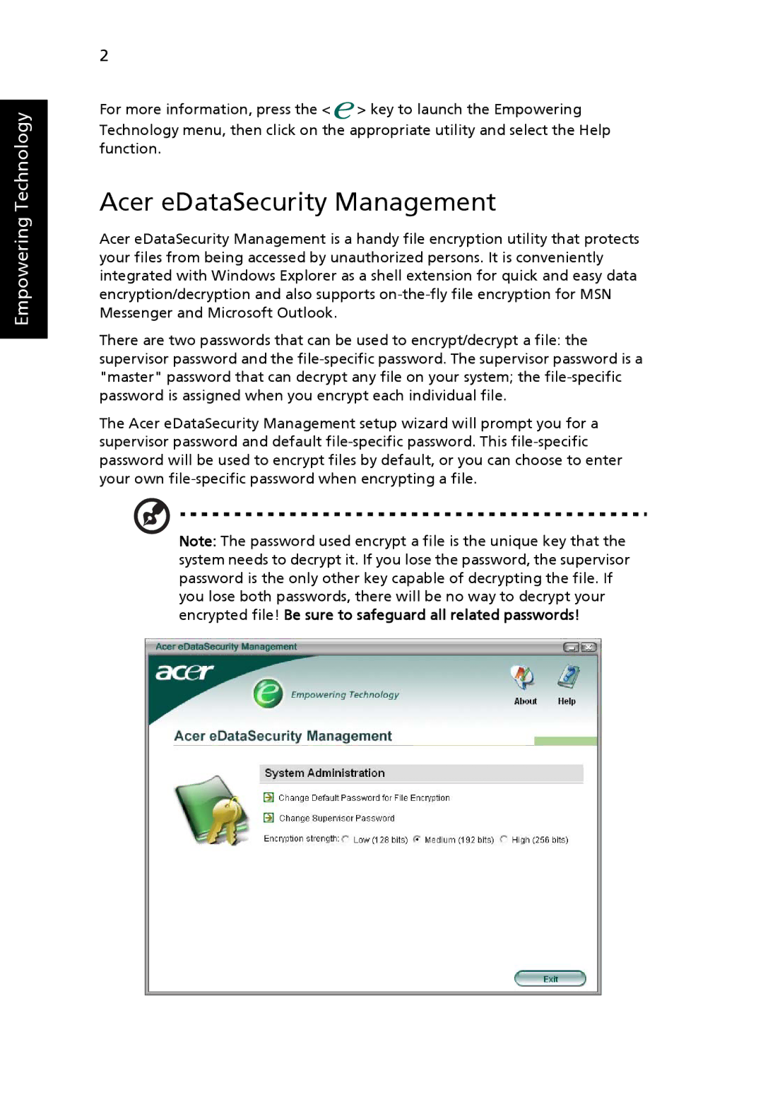 Acer 3240, 3280 manual Acer eDataSecurity Management 