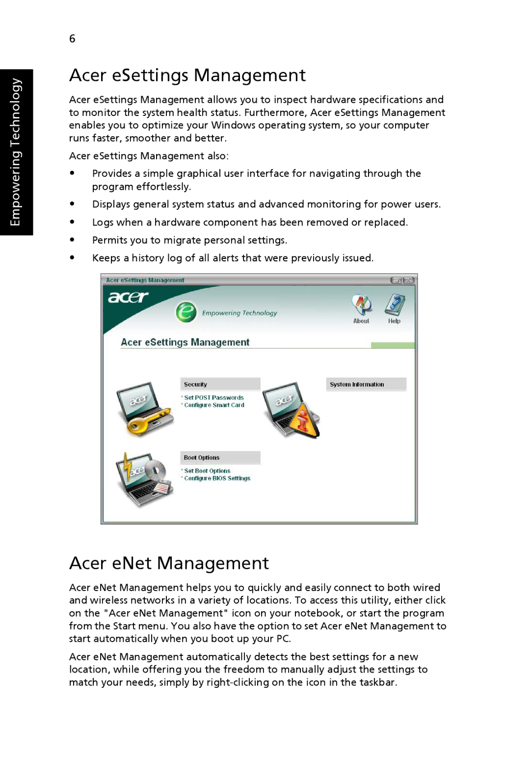 Acer 3240, 3280 manual Acer eSettings Management, Acer eNet Management 