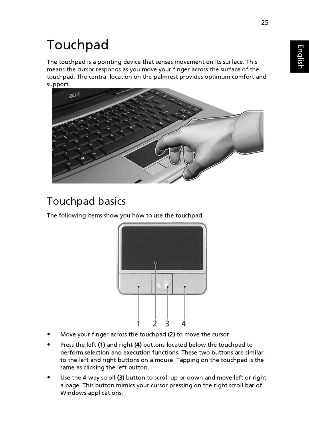 Acer 3280, 3240 manual Touchpad basics 