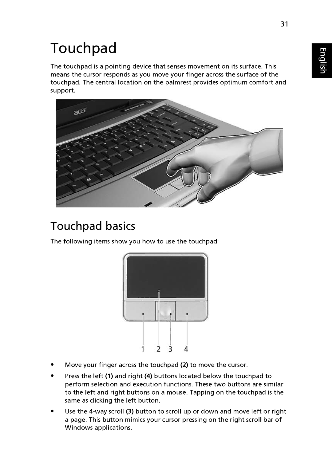 Acer 3280 Series, 3240 Series, 3290 Series manual Touchpad basics 