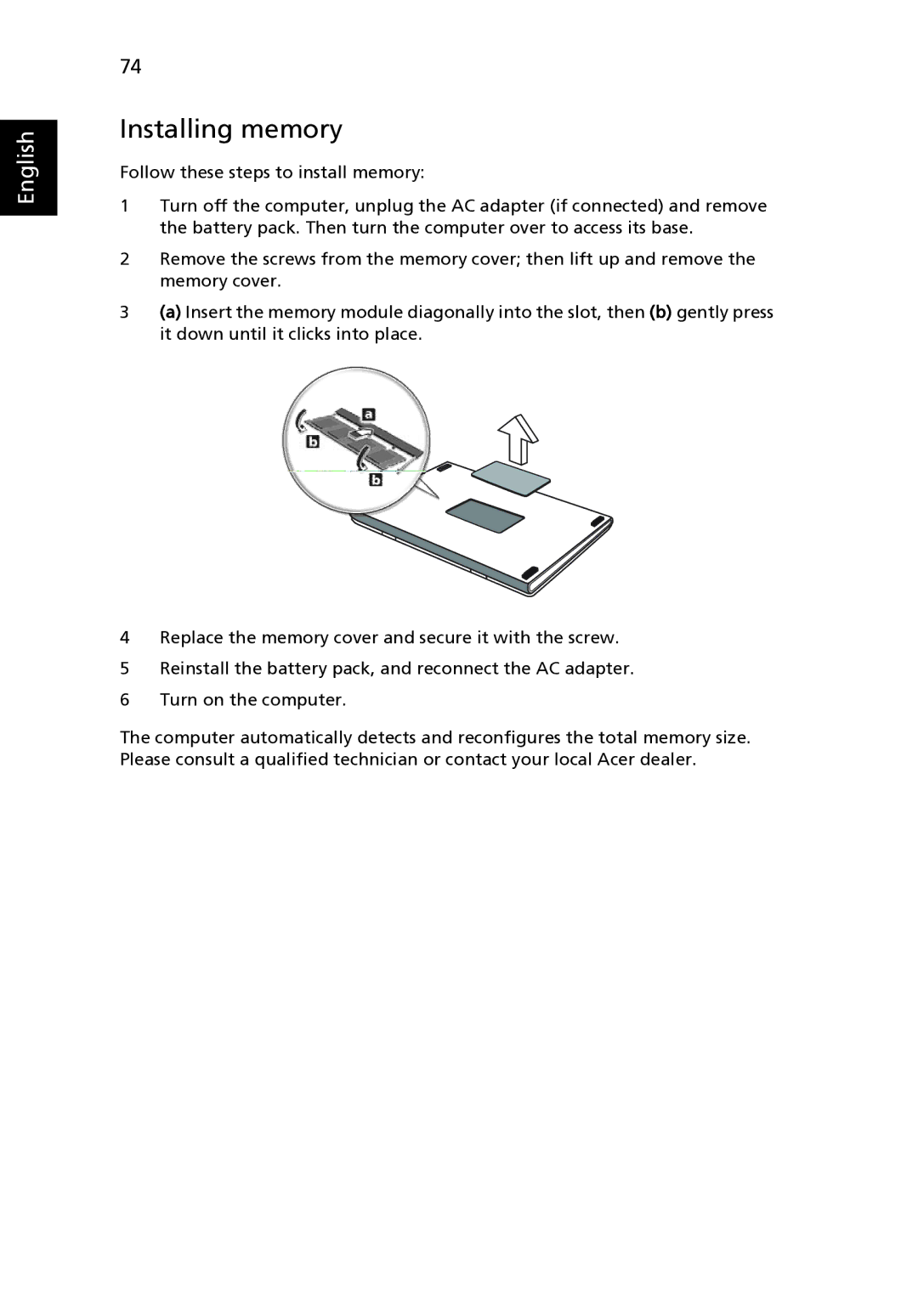 Acer 3290 Series, 3240 Series, 3280 Series manual Installing memory 