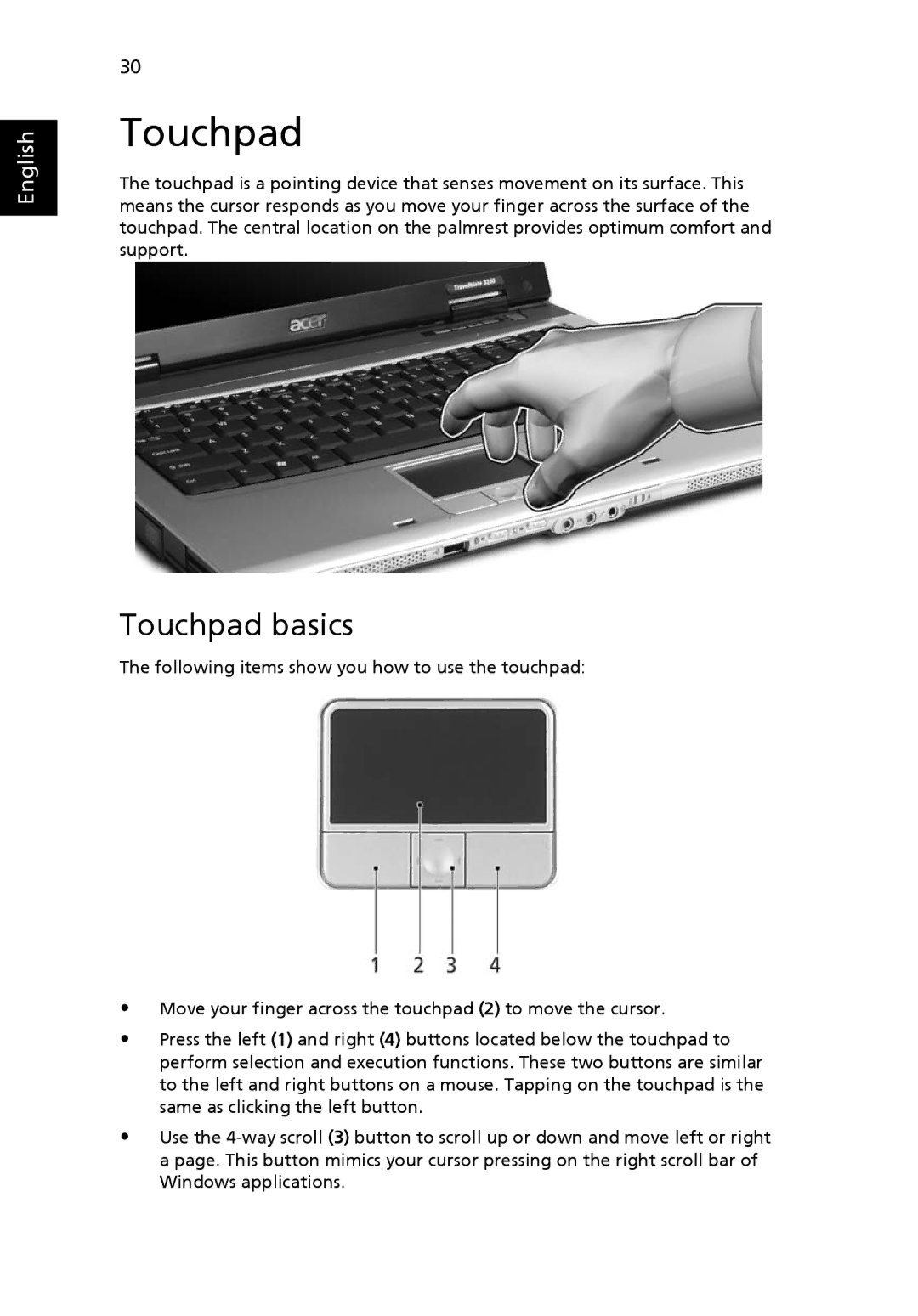 Acer 3250 Series, 2470 Series manual Touchpad basics 