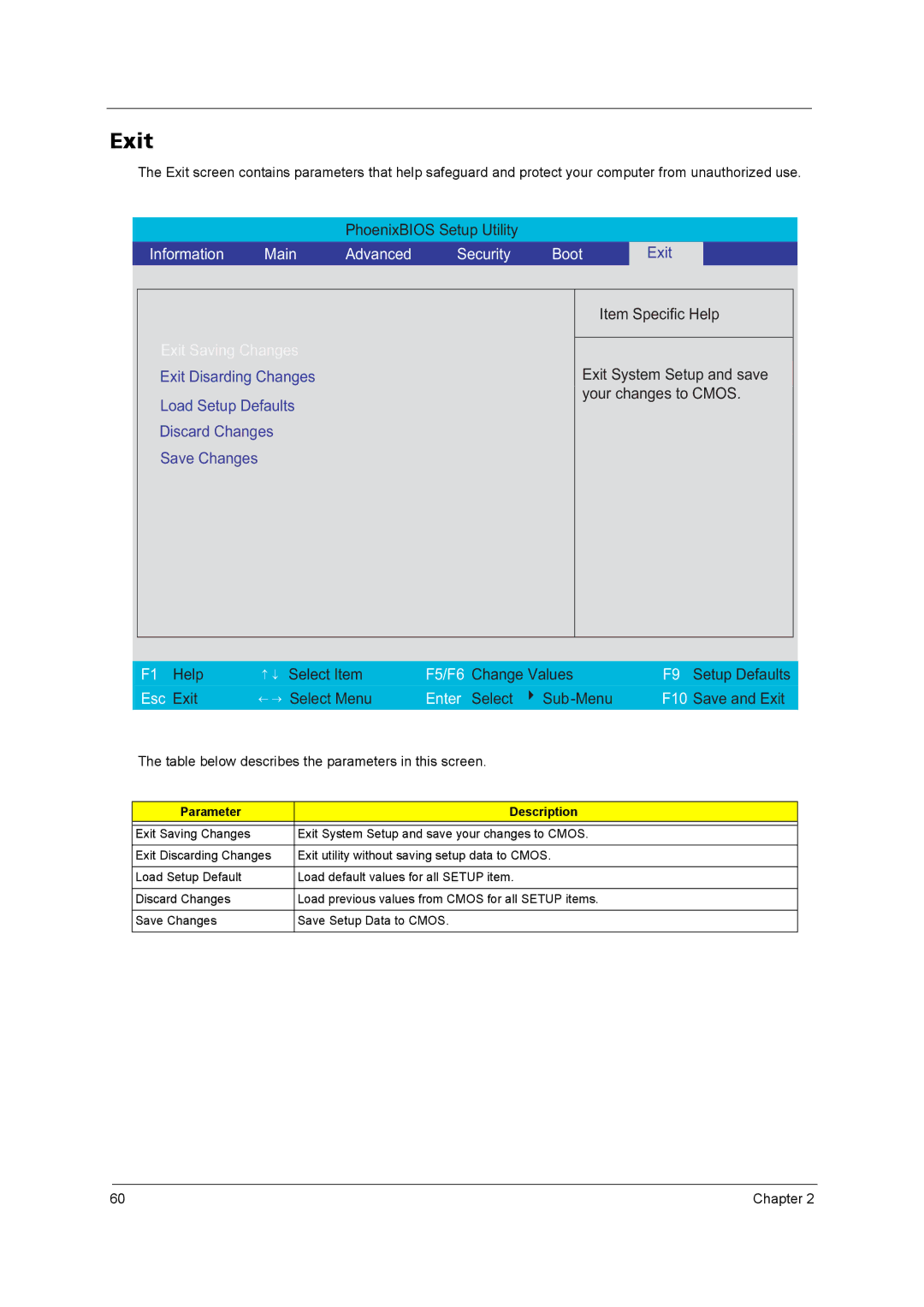 Acer 3250 manual Exit, Information Main Advanced Security Boot 