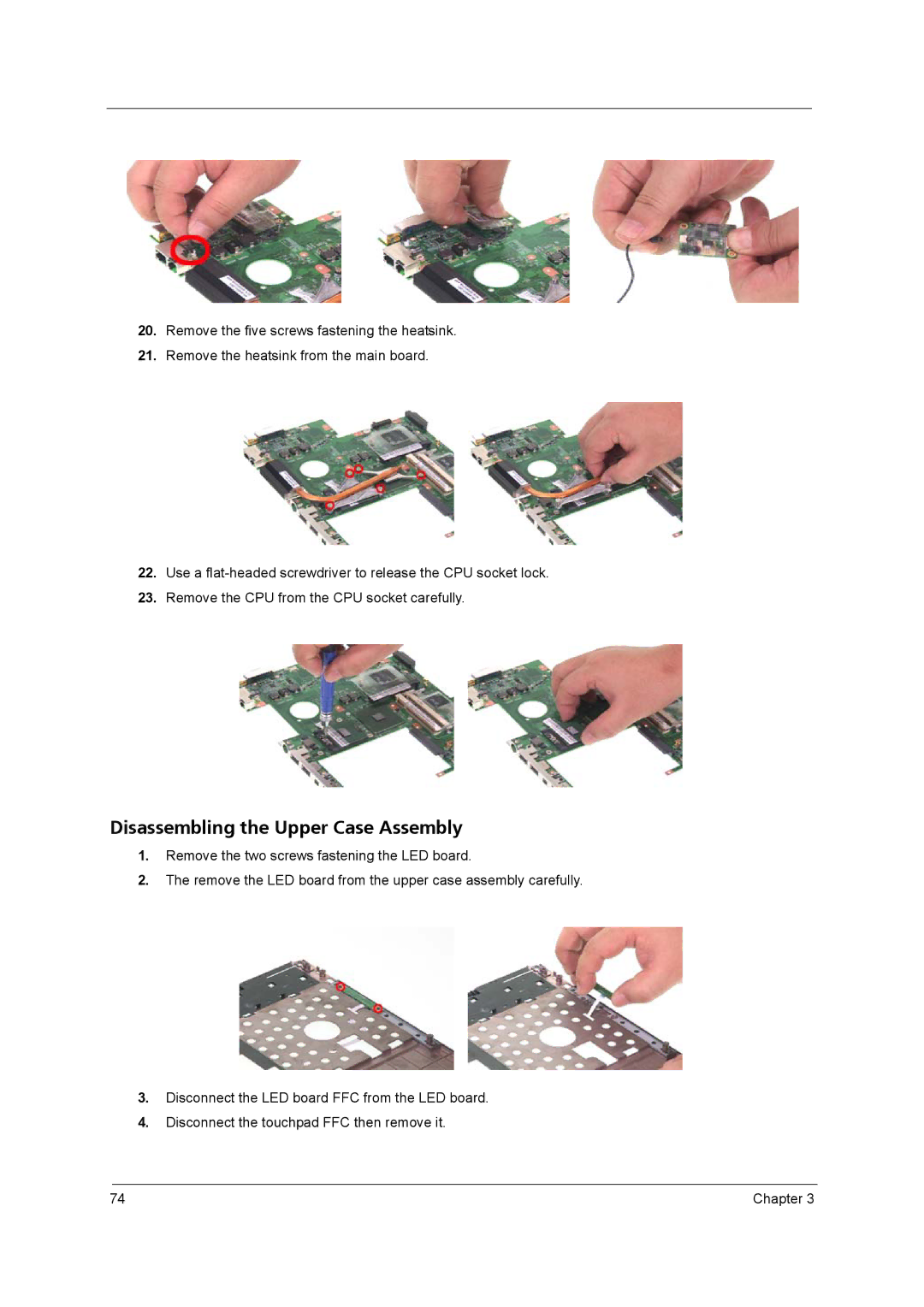 Acer 3250 manual Disassembling the Upper Case Assembly 