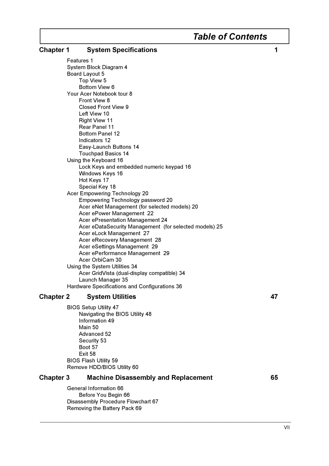 Acer 3270, 3260 manual Table of Contents 