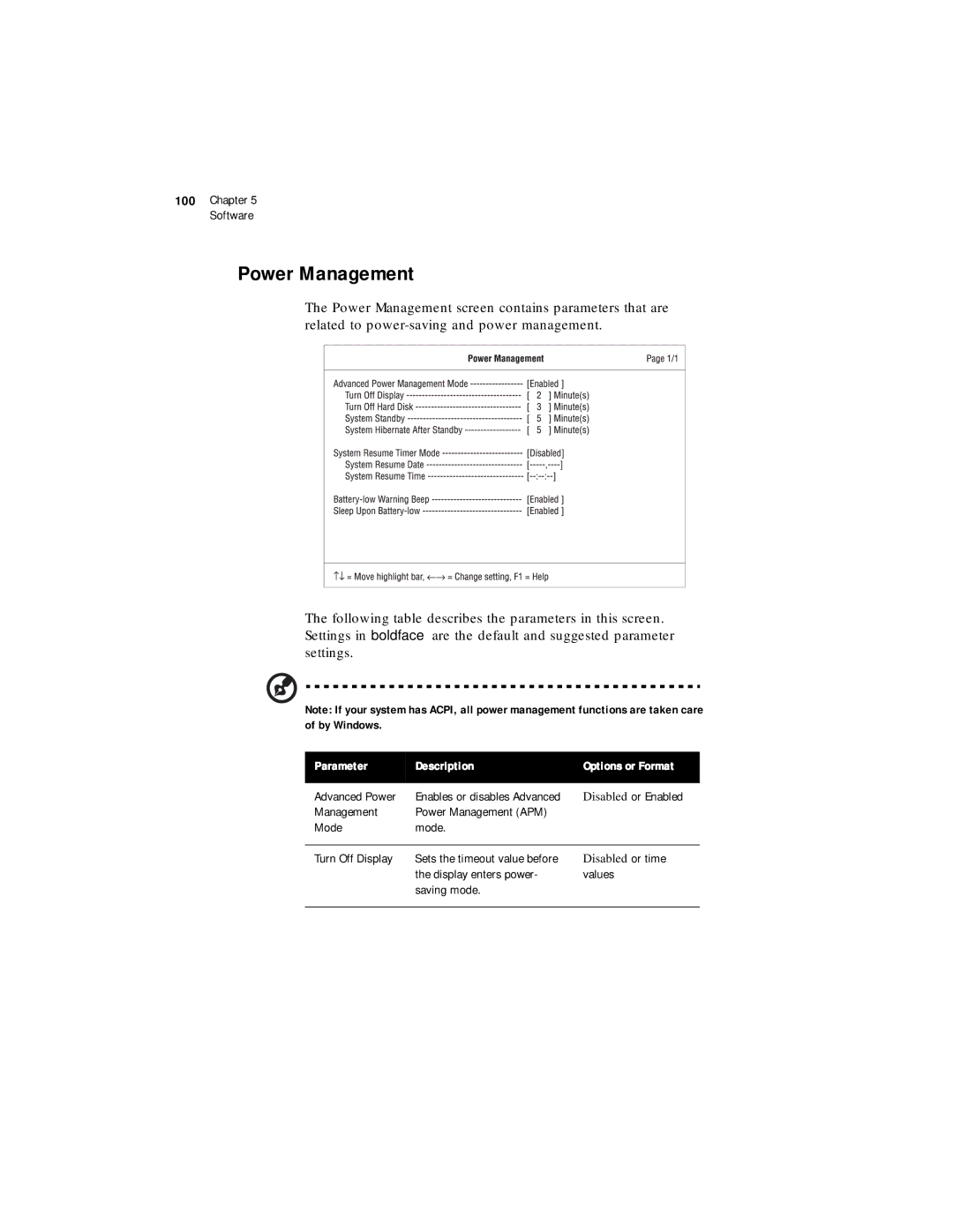 Acer 330 Series manual Disabled or time 