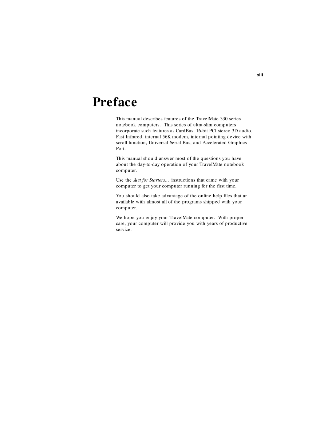 Acer 330 Series manual Preface, Xiii 