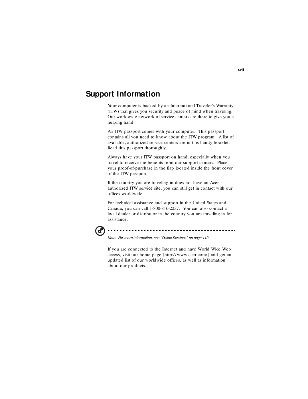 Acer 330 Series manual Support Information, Xvii 