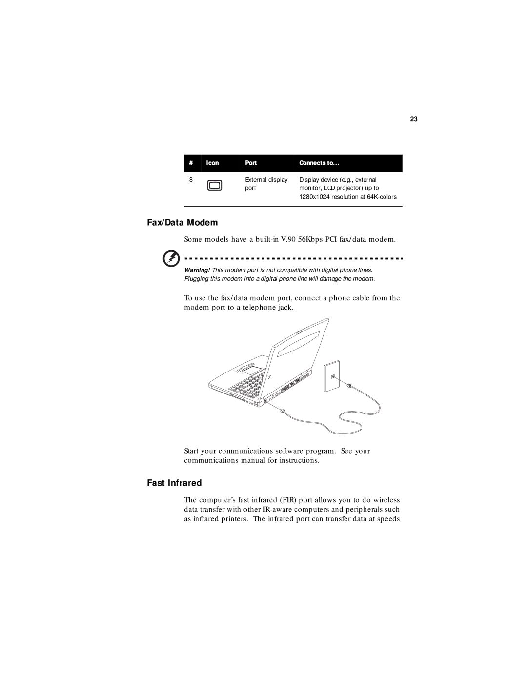 Acer 330 Series manual Fax/Data Modem, Fast Infrared 