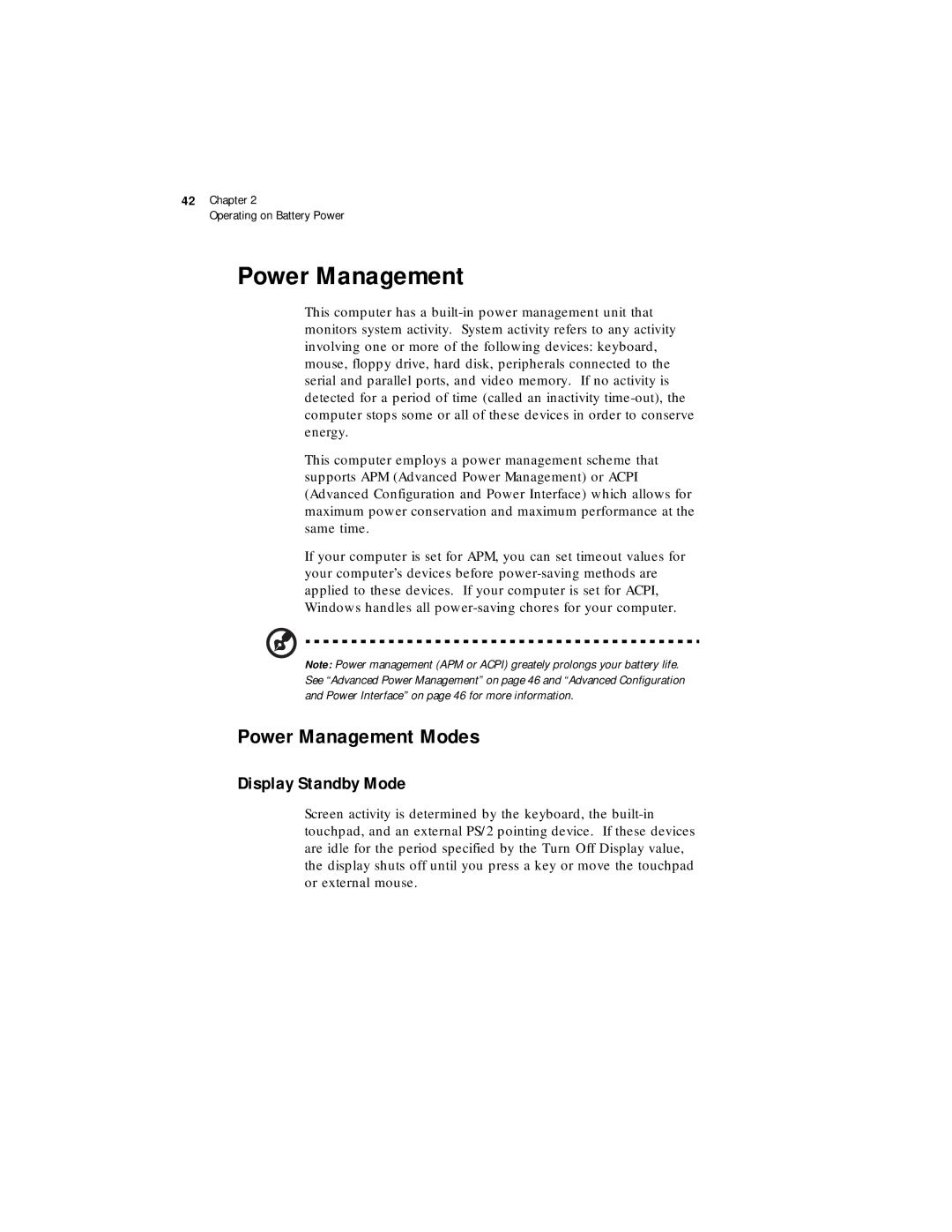 Acer 330 Series manual Power Management Modes, Display Standby Mode 