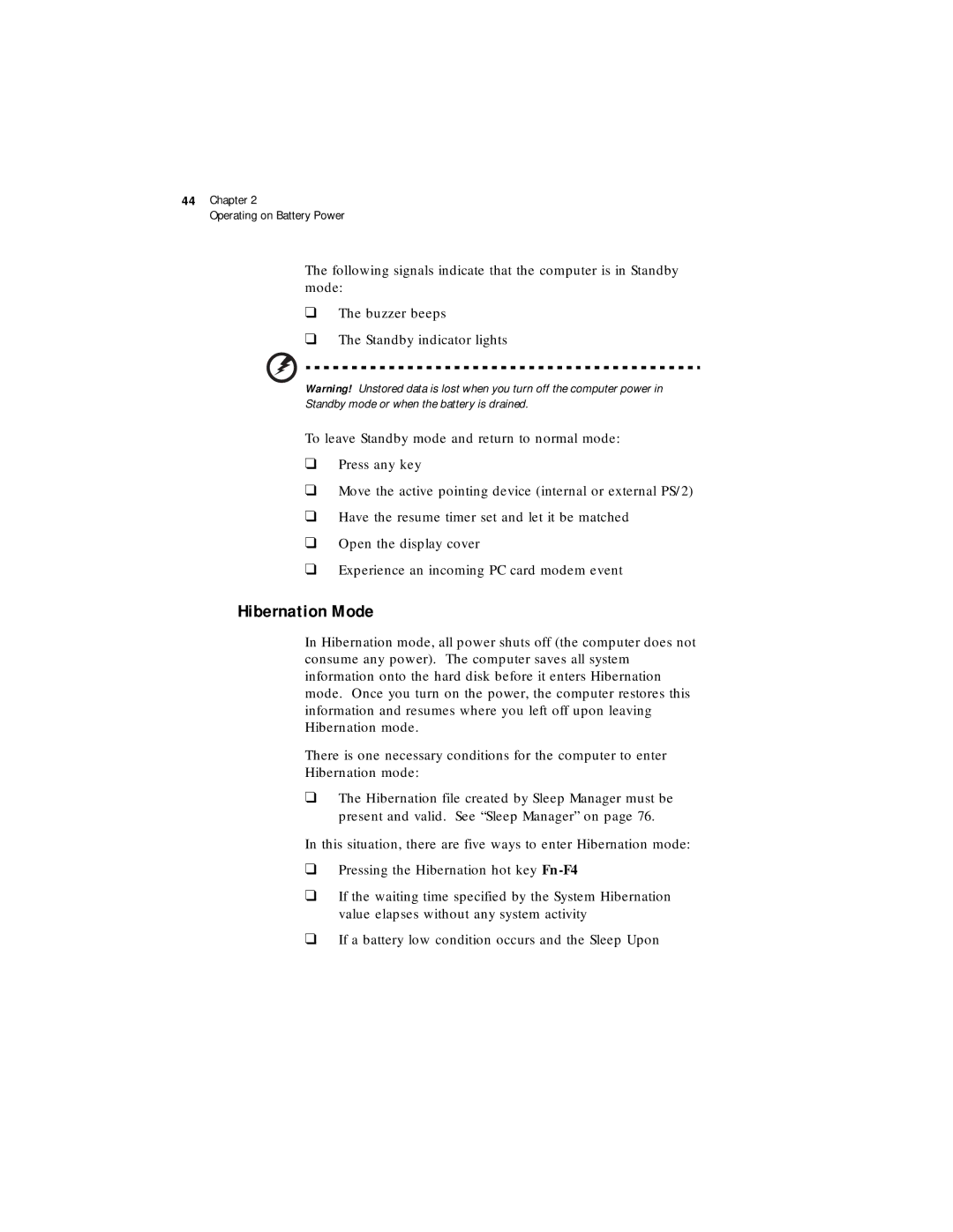 Acer 330 Series manual Hibernation Mode 