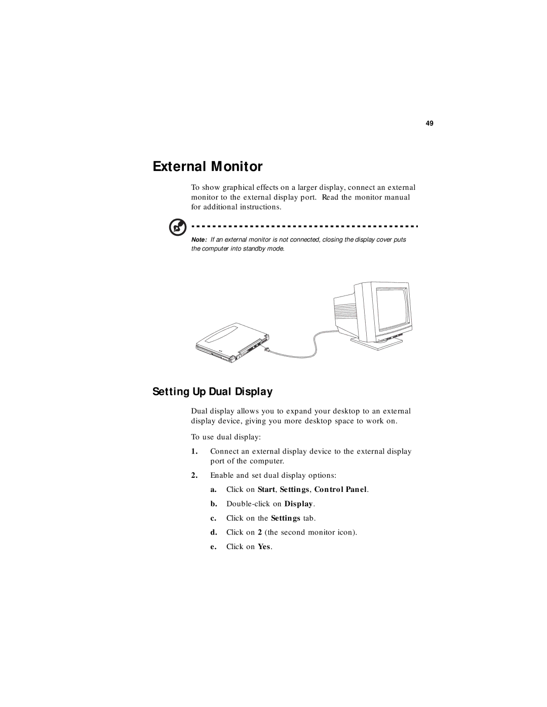 Acer 330 Series manual External Monitor, Setting Up Dual Display 