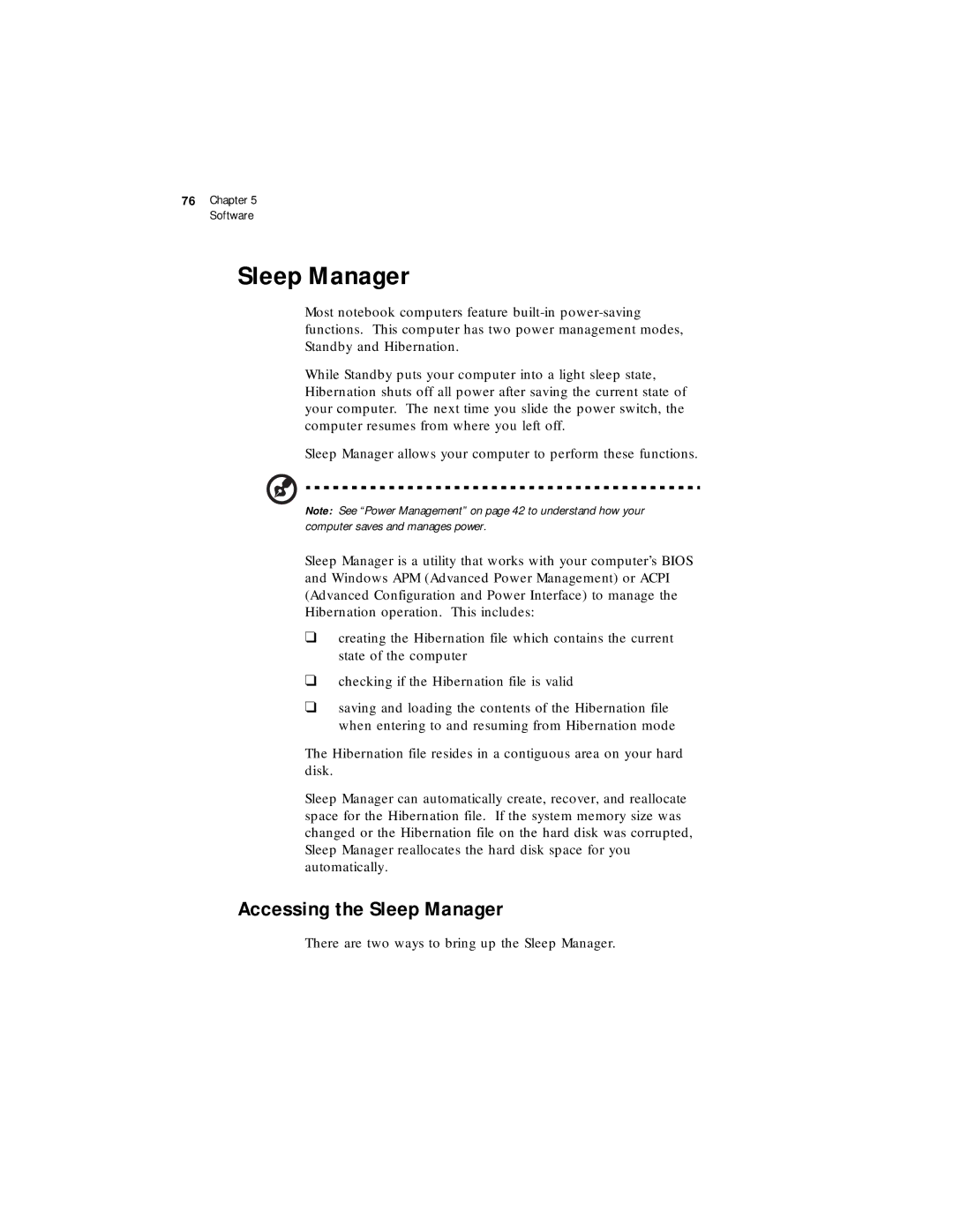 Acer 330 Series manual Accessing the Sleep Manager 