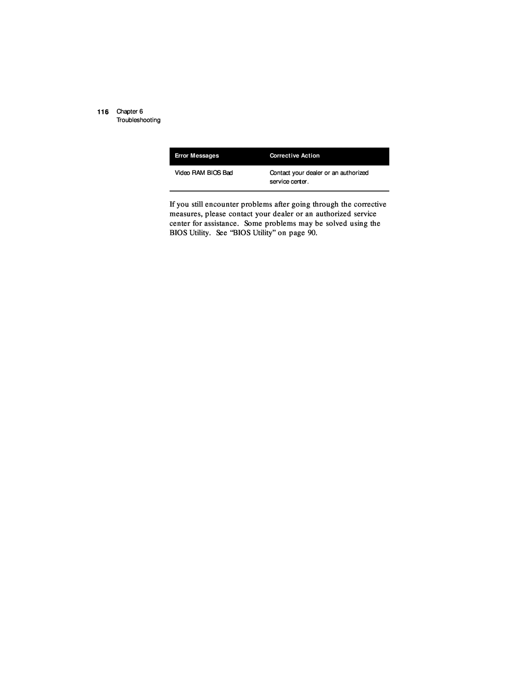 Acer 330 Series manual Error Messages, Corrective Action, Troubleshooting 