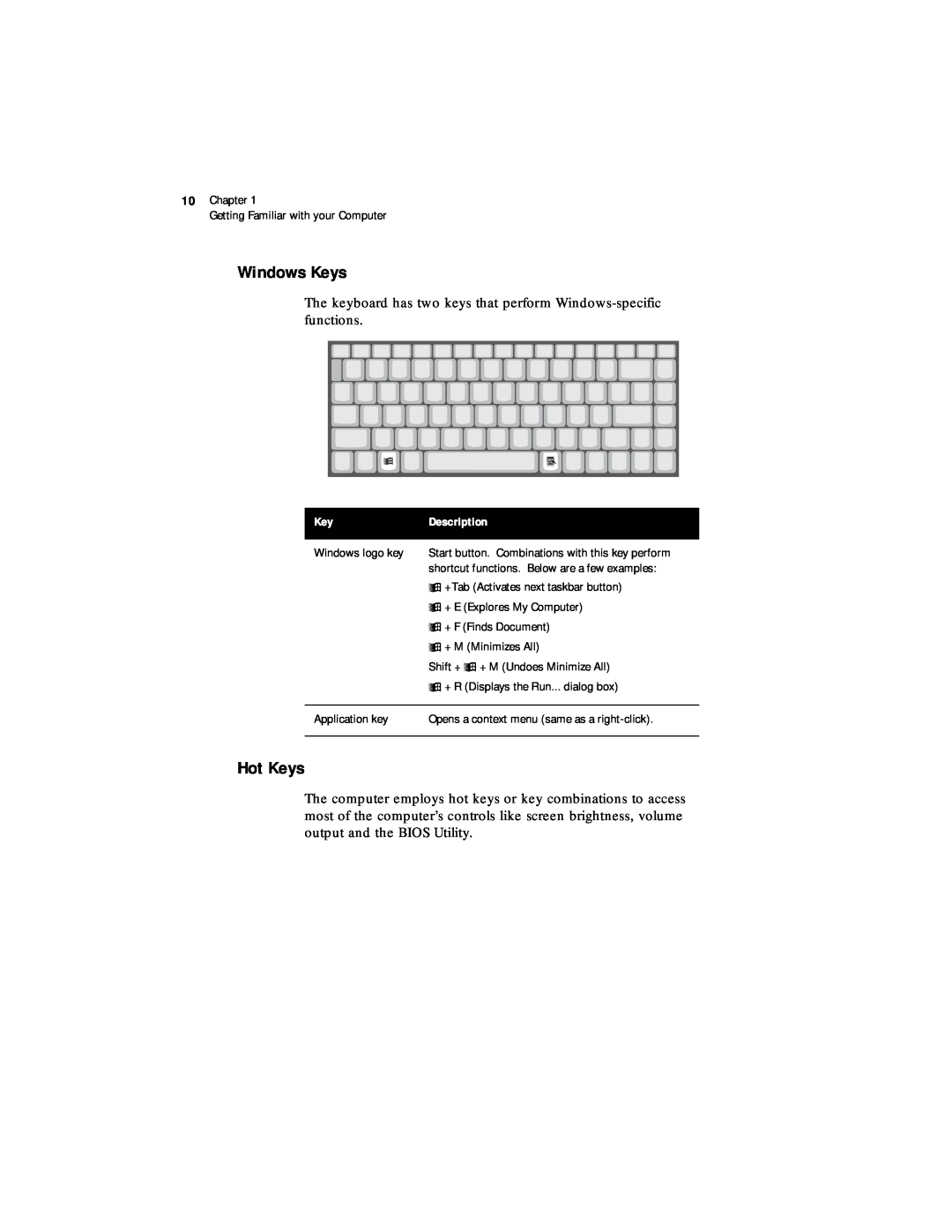 Acer 330 Series manual Windows Keys, Hot Keys 