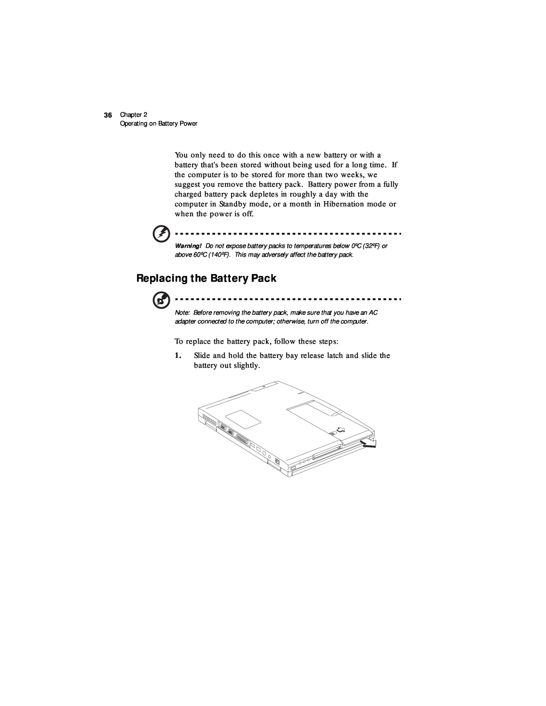 Acer 330 Series manual Replacing the Battery Pack 