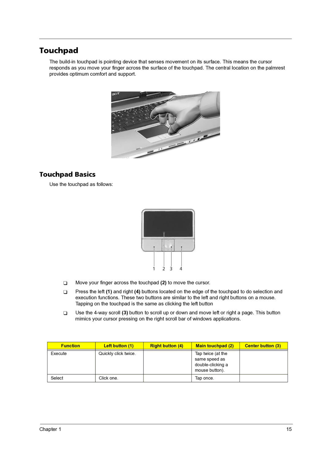 Acer 3300 manual Touchpad Basics 