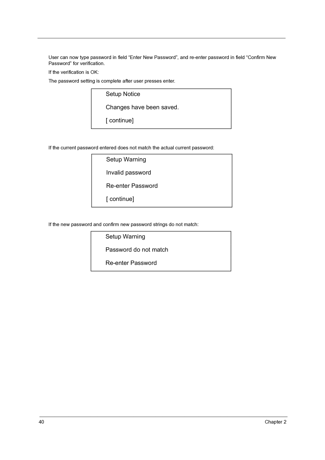 Acer 3300 manual Setup Notice Changes have been saved Continue 