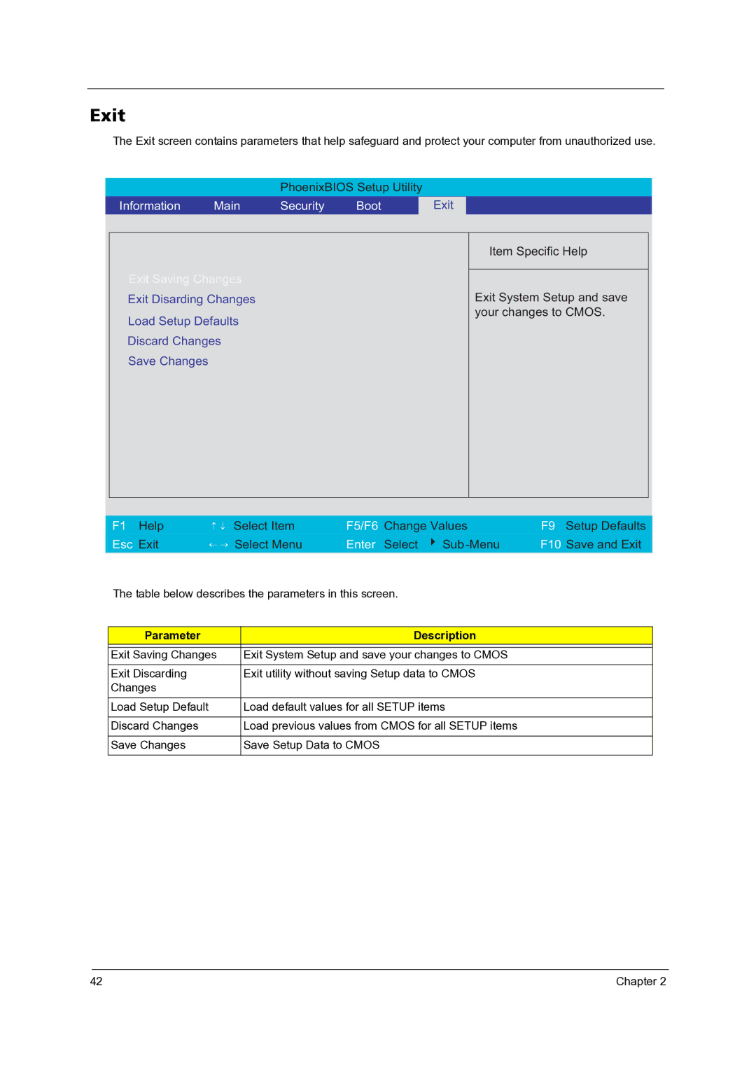 Acer 3300 manual Exit, Information Main Security Boot 