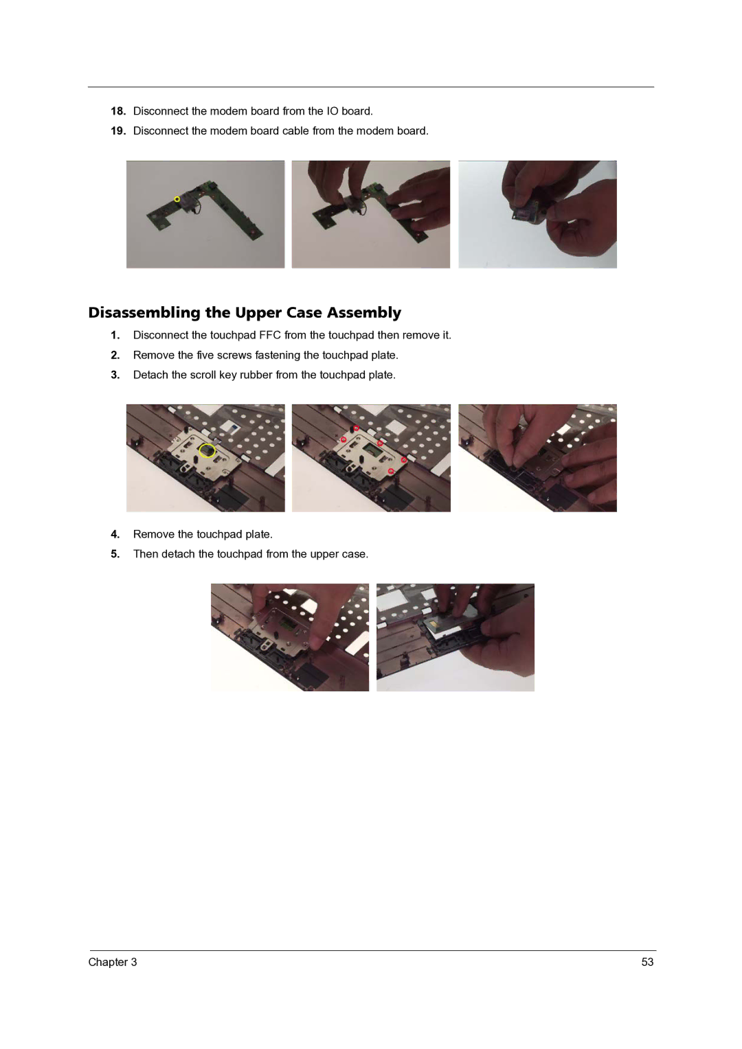 Acer 3300 manual Disassembling the Upper Case Assembly 