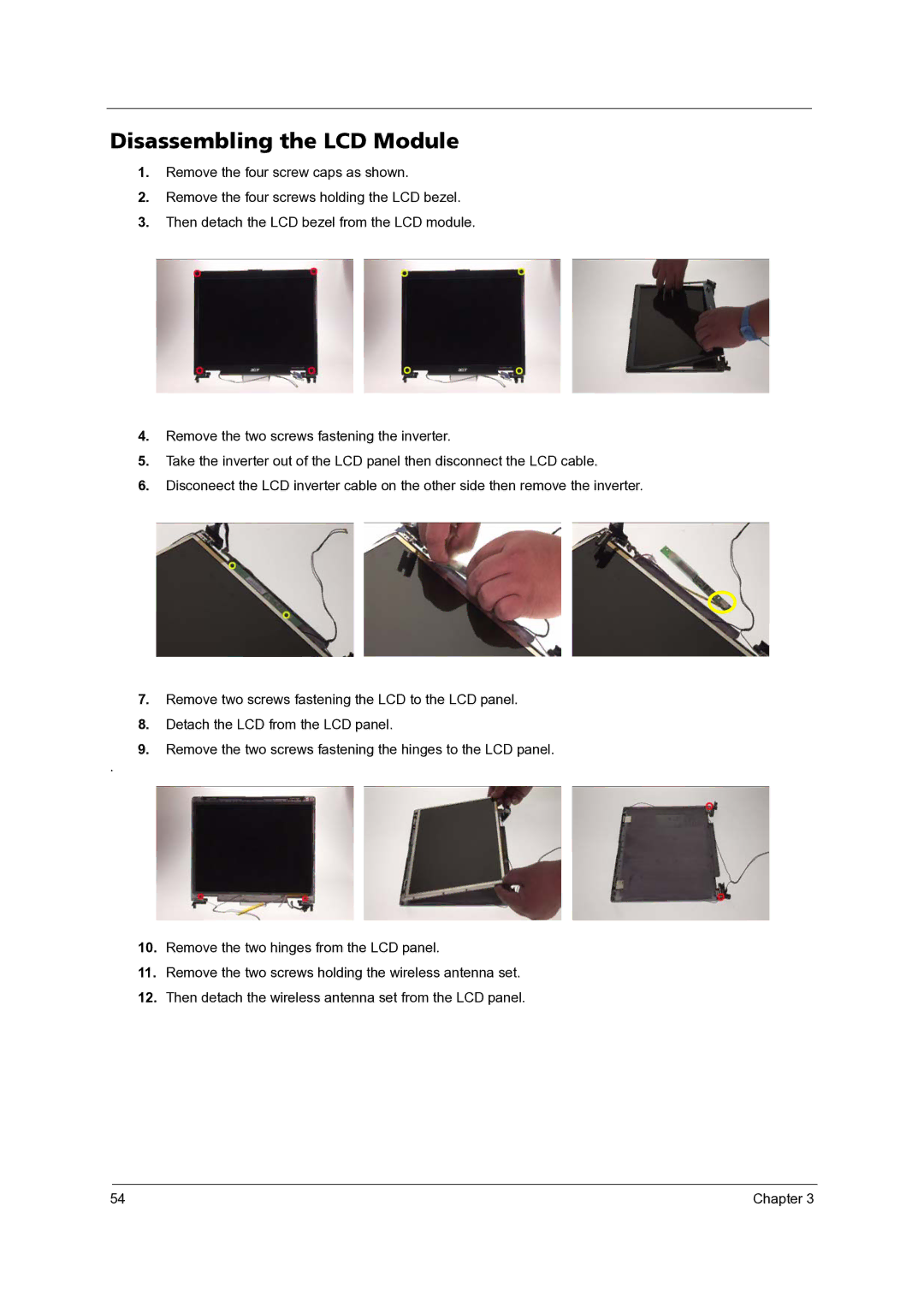 Acer 3300 manual Disassembling the LCD Module 