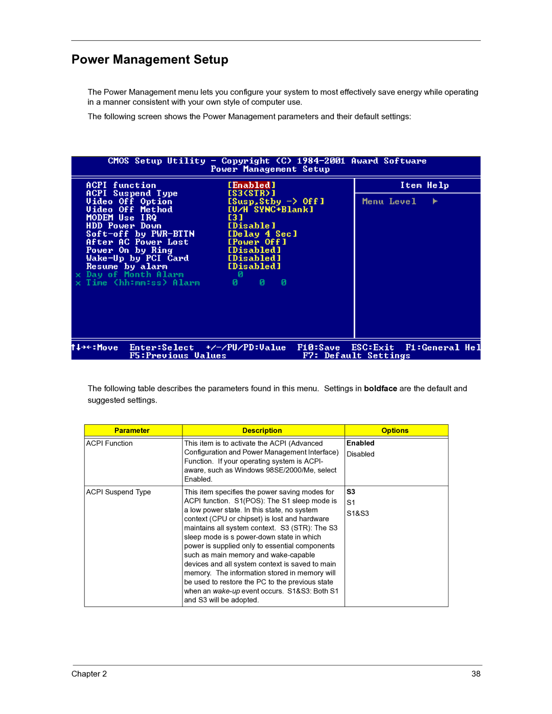 Acer 3300S manual Power Management Setup 